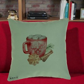 Perna Decorativa Cacao de Iarna cu Biscuit, 40x40 cm, Verde, Husa Detasabila, Perna Inclusa, BEKZ®