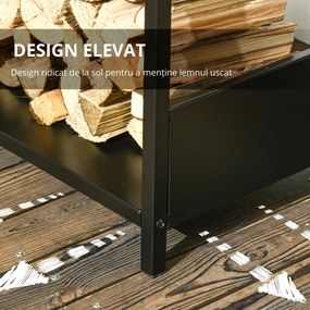 Outsunny Raft pentru Busteni  pentru Exterior si Interior din Otel, Suport pentru Lemne  Modern cu Baza Inaltata, 39x35x76cm, Negru | Aosom Romania