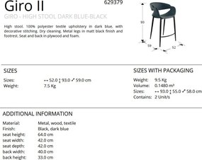 Scaun de bar design elegant Giro albastru inchis