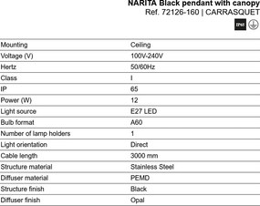 Pendul iluminat exterior decorativ IP65 NARITA negru