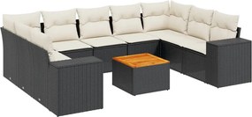 vidaXL Set canapele de grădină cu perne, 10 piese, negru, poliratan