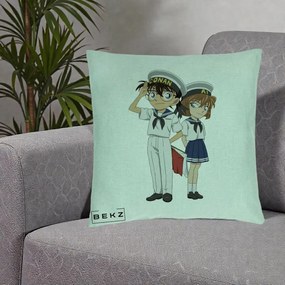 Perna Personalizata Detective Conan Conan si Ai Sailor, 40x40 cm, Verde Menta, Husa Detasabila, Perna Inclusa, BEKZ®
