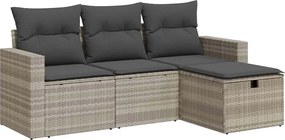 vidaXL Set canapea de grădină cu perne, 4 piese, gri deschis poliratan