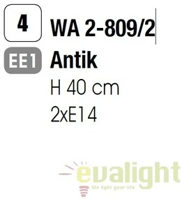 Aplica de perete design rustic cu 2 brate Vela WA 2-809/2 Antik OR