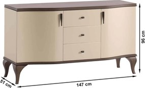 Comodă lemn masiv nuc Leona Crem-, 147 × 51 × 96 cm