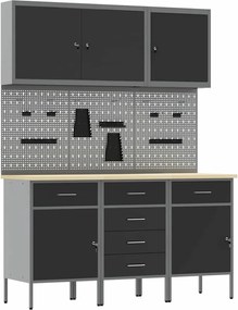 vidaXL Dulap de lucru cu sertar 8 pcs Negru Lemn ingineresc și oțel