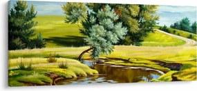 Tablou - Râu între câmpii, pictură în ulei (120x50 cm)