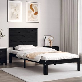 3193650 vidaXL Cadru de pat cu tăblie, negru, 90x200 cm, lemn masiv