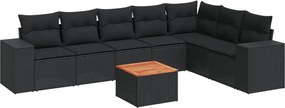 vidaXL Set mobilier de grădină cu perne, 8 piese, negru, poliratan