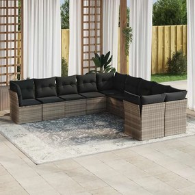 vidaXL Set canapele de grădină cu perne 10 piese gri deschis poliratan