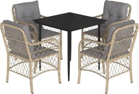 vidaXL Set mobilier pentru grădină, 5 piese, cu perne, bej, poliratan