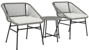 Outsunny Set de mobilier de exterior cu 3 piese, 1 masă, 2 scaune, Împletitură de ratan, Cadru din oțel, Masă de cafea cu blat de sticlă, Gri închis | Aosom Romania