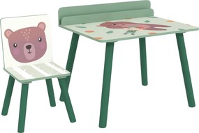 AIYAPLAY Birou Copii cu Raft pentru Depozitare din MDF și Lemn de Pin, cu Masă și Scaun, 60x48x53.5 cm, Verde | Aosom Romania