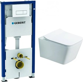 Set rezervor incastrat Geberit Duofix cu set de fixare, clapeta alba Delta51 plus vas WC Rune Jord alb cu capac slim softclose