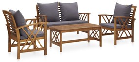 3057991 vidaXL Set mobilier de grădină cu perne, 4 piese, lemn masiv de acacia