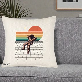 Perna Decorativa Astronaut Retro Space, 40x40 cm, Crem Reliefat, Husa Detasabila, Perna Inclusa, BEKZ®