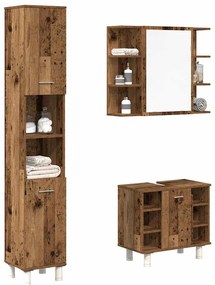 vidaXL Set mobilier de baie, 3 piese, lemn vechi, lemn prelucrat