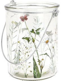 Suport de lumânare din sticlă suspendabil Flori de pajiște, 10 x 8 cm, alb