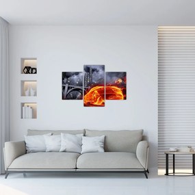 Tablou cu mașina în flăcărată (90x60 cm)
