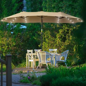 Outsunny Umbrelă Solară LED 4.5m, Sistem de Deschidere cu Manivelă, Rezistentă la Apă, Kaki | Aosom Romania
