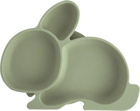 Farfurie pentru copii verde salvie din silicon 18x23 cm Bunny – Orion