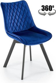 Scaun rotativ K520, albastru inchis, stofa catifelata/metal, 45x63x80