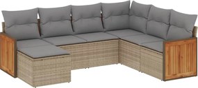 vidaXL Set canapele de grădină, 7 piese, cu perne, bej, poliratan