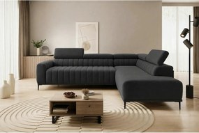 Coltar extensibil GANDI 160, sezlong dreapta, stofa catifelata gri gra