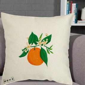 Perna Decorativa Portocala in Floare, 40x40 cm, Ecru, Husa Detasabila, Perna Inclusa, BEKZ®