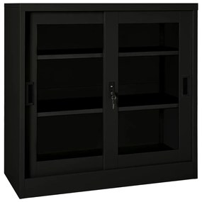 335956 vidaXL Dulap cu ușă glisantă, negru, 90x40x90 cm, oțel