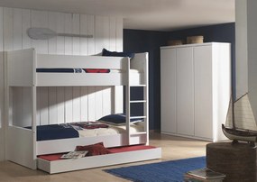 Set Dormitor Lara pentru Copii/Tineri, Alb – Pat Suprapus 90x200 cm, Sertar Pat & Dulap 3 Uși – Vipack