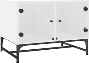 vidaXL Măsuță de cafea cu uși din sticlă, alb, 68,5x50x50 cm