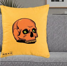 Perna Decorativa Craniu Roz Tatoo Art Halloween, 40x40 cm, Galben, Husa Detasabila, Perna Inclusa, BEKZ®