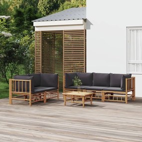 3155218 vidaXL Set mobilier de grădină cu perne gri închis, 6 piese, bambus