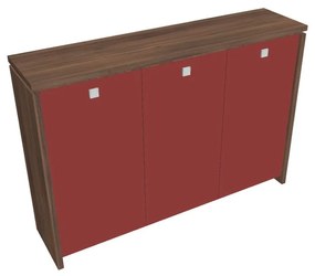Dulap mediu pentru haine Verno 188 x 46 x 130 cm, uși de sticlă, nuc / roșu