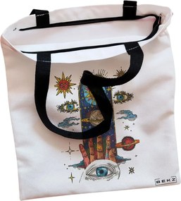 Sacosa de Panza pentru Cumparaturi, Geanta Tote, Energy Mood, Cu fermoar, 38x34.5 cm, Alba, BEKZ®