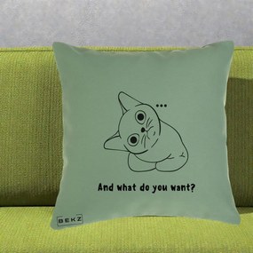 Perna Decorativa And What Do You Want Cat, 40x40 cm, Verde, Husa Detasabila, Perna Inclusa, BEKZ®