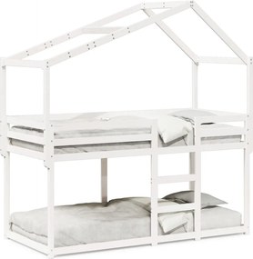 vidaXL Pat supraetajat cu acoperiș, alb, 90x190 cm, lemn masiv de pin