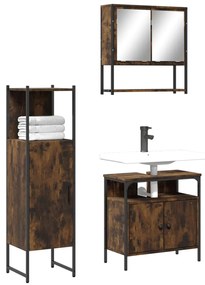 vidaXL Set mobilier de baie, 3 piese, stejar fumuriu, lemn prelucrat