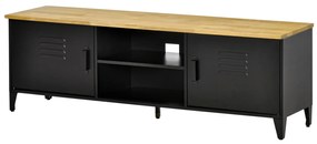 HOMCOM Mobilier TV Banc TV pentru televizoare de 55'' cu 2 Dulapuri Picioare Reglabile Cadru metalic negru Tablou din lemn natural 150 x 40 x 50 cm | Aosom Romania