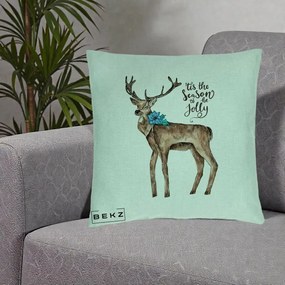 Perna Decorativa Ren Tis the Season to be Jolly, 40x40 cm, Verde Menta, Husa Detasabila, Perna Inclusa, BEKZ®