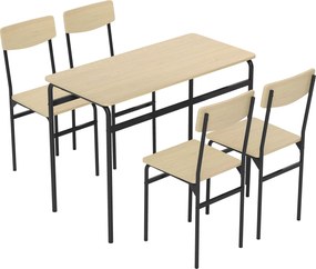 HOMCOM Set de Masă Rectangulară și 4 Scaune, Negru și Culoare Lemn | Aosom Romania