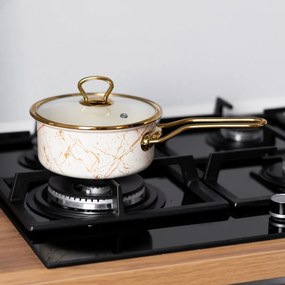 Caserolă cu capac din sticlă Goldmann GM 4521-16B, 16x8 cm, 1.5l, Email, Inducție, Alb/Old Gold