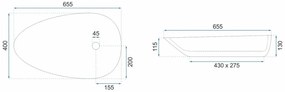 Lavoar pe blat Rea Greta Bianco asimetric finisaj alb piatra lucios 65 cm