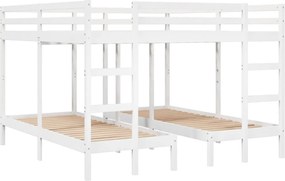 vidaXL Pat supraetajat triplu, alb 200x200/80x200 cm lemn pin