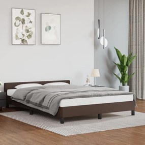 347504 vidaXL Cadru de pat cu tăblie, maro, 140x200 cm, piele ecologică