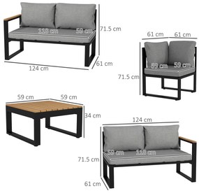 Outsunny Set de Mobilier pentru Grădină din 4 Piese cu 2 Canapele Duble, Colțar și Măsuță de Cafea, 124x61x71,5 cm, Gri | Aosom Romania