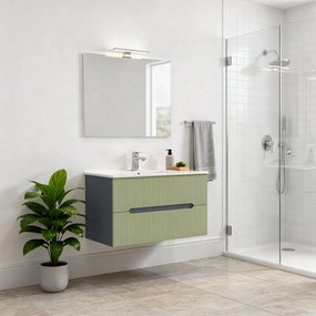 Trent 80 dulap de baie inferior cu chiuvetă ceramică (2 sertare) gri antracit-verde fistic