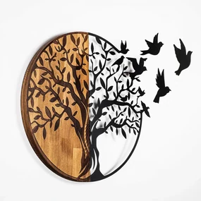 Accesoriu Decorativ de Perete Tree And Birds - 322, Lemn / Metal