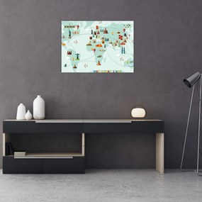 Tablou pe sticlă - Harta cu pictograme, amintire (70x50 cm)